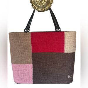 Vintage rare colorblock Kate spade 80% wool crochet/knot KS logo handbag purse